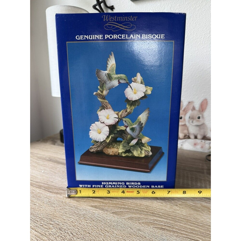 Westminster Hummingbirds Flowers Porcelain Bisque Figurine Wood Base 254207